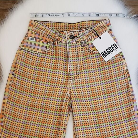 The Ragged Priest Oblivion Rainbow Plaid High Rise Straight Dad Jeans Size 24 - Picture 8 of 16